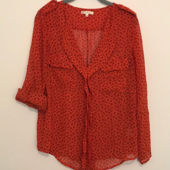 Sheer orange blouse with fun pattern! - Picture 6 of 7